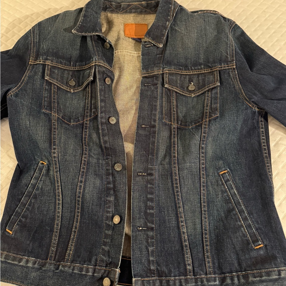 Gap Brown Leather Patch Denim Jacket - image 1